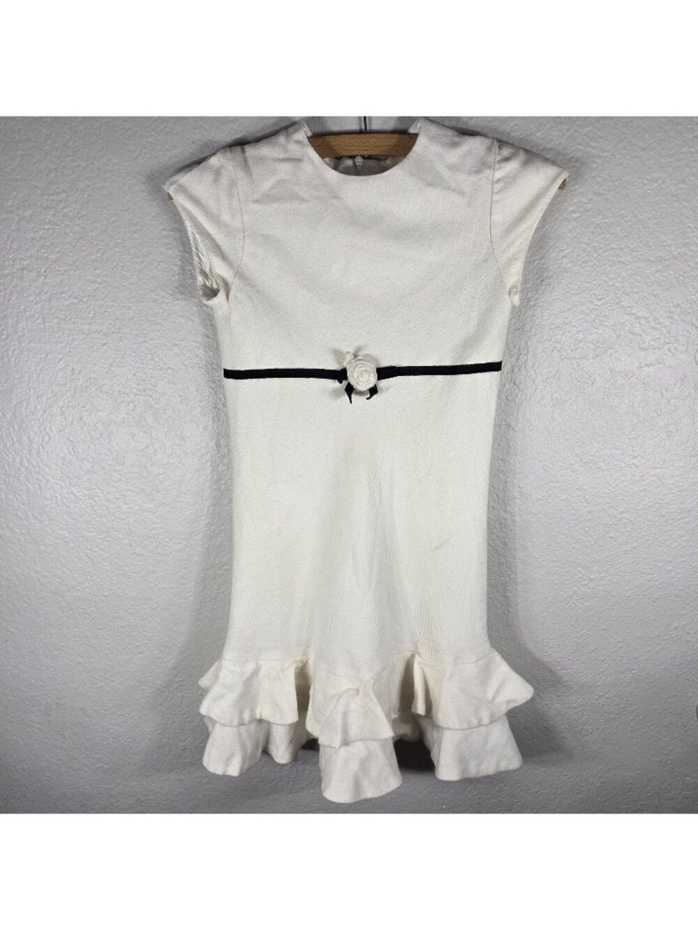 Helena Ivory Girl’s Sheath Midi Dress Size 7 Ruffle Short Sleeve